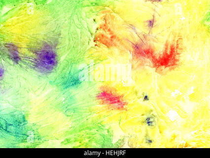 Abstrakte künstlerische handbemalt Aquarell Hintergrund (gelb mit hellen Akzenten) Stockfoto