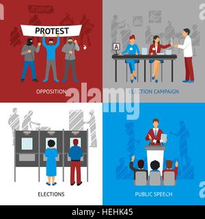 Politik-Konzept Icons Set. Politik-Konzept-Symbole set mit Wahlen und Opposition Symbole flache isoliert Vektor-illustration Stock Vektor