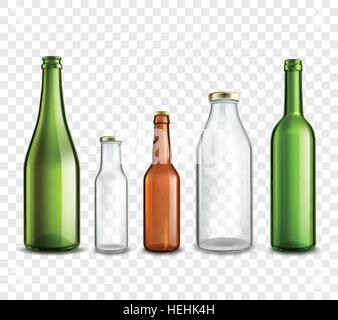 Glas-Flaschen transparent. Glasflaschen realistische 3d Reihe isoliert auf transparentem Hintergrund-Vektor-illustration Stock Vektor