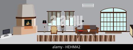 Die Zimmer mit Möbeln eingerichtet. Flache moderne Vektor Illu Stock Vektor