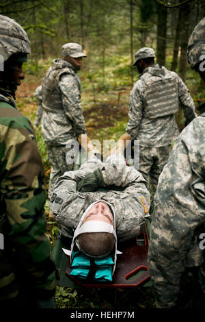 Phil Sussman Soldaten tragen Pfc. Kristopher Sirnell zwischen den Hindernissen Jan. 23 während einer Übung für Experte Bereich medizinische Abzeichen (EFMB). Flickr - der US-Armee - Soldaten zu überwinden zermürbenden Test der Geschicklichkeit zu verdienen begehrten Experten Bereich medizinische Abzeichen (3) Stockfoto