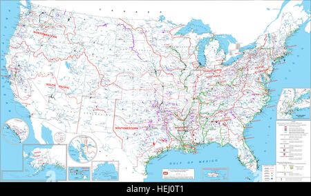 Die Projektkarte des US Army Corps of Engineers zeigt Infrastruktur- und Bauprojekte und zeigt Standorte, Umfang und operative Details für laufende Bau- und Ingenieurarbeiten. Stockfoto