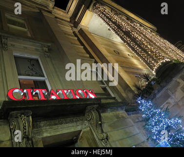 Glasgow-Gebäude der Merchant City, Scotland, UK in der Nacht - The Citation Bars Stockfoto