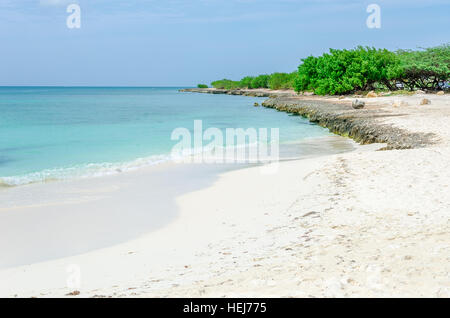 Panoramablick auf die Aufnahme von Eagle Beach, Aruba in der Karibik. Stockfoto