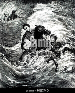 Rettung von Seeleuten aus dem Wrack, Einsatzort des Kap der guten Hoffnung, Illustration von 1884 Chatterbox wöchentlichen Kinder Papier Stockfoto