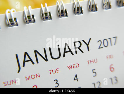 Kalender Januar 2017 hautnah Stockfoto