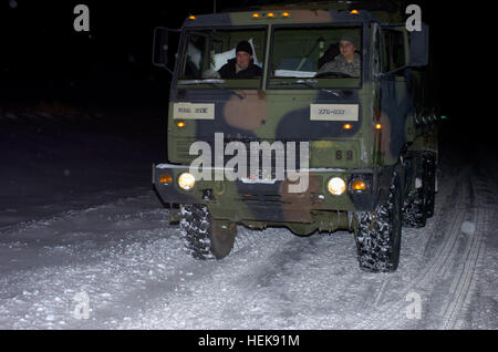 Der Missouri National Guard reagierte auf einem großen Wintersturm, die meisten von Missouri, einschließlich Joplin abgedeckt.  Die 294th Ingenieur-Unternehmen mit dem Sitz in Pierce City, Mo, ging im Standby-Modus in der Größenordnung von Missouri Gouverneur Jay Nixon vorbereitet und bereit zur Beantwortung von Anfragen aus einer Vielzahl von staatlichen Behörden und die Bürger von Missouri sein.  Die 294. wurde mehrere Missionen, einschließlich der Unterstützung der Missouri State Highway Patrol mit Fahrzeugprüfungen am Interstate 44 zwischen Sarcoxie, Mo und der Missouri-Oklahoma State Line zugeordnet.  Auf diesem Foto Pvt. 1. Klasse Lalo Saenz von Springfield, Mo und Der Pvt. Stockfoto