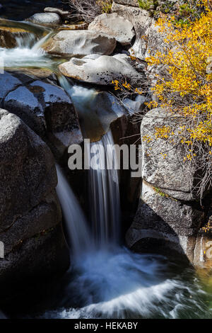 Wasser fließt über eine Kaskade an Leavitt Bach in Mono County, Kalifornien. Stockfoto