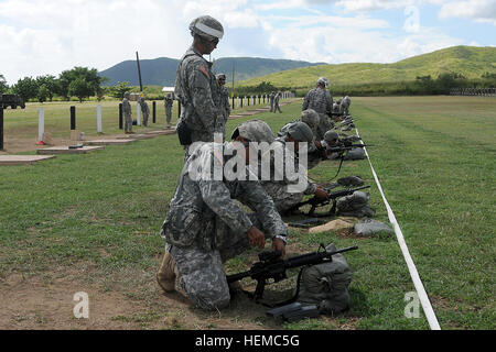 Am Samstag, 17. November Mitglieder des 130. Pionier-Bataillon durchgeführt 101. Truppe Befehl, Puerto Rico National Guard, ihre jährliche Waffen Qualifikation Ausbildung bei Camp Santiago gemeinsame Manöver Training Center, Salinas, Puerto Rico. Die Bürger-Soldaten durchgeführt verschiedene Trainingsmodule Bohren Wochenende der Humvee Egress Hilfe Trainer (Wärme Ausbildung) enthalten. (US-Armee Fotos von Spc. Wilma Orozco Fanfan, 113. Mobile Public Affairs Abteilung, 101. Truppe Befehl Puerto Rico Army National Guard) 101. Truppe Befehl Bürger Soldaten ziehen Waffen Fähigkeiten 785864 Stockfoto