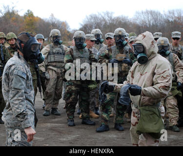 US-Armeesoldaten aus dem 2. Bataillon, 1. Infanterie-Regiment, 2nd Stryker Brigade Combat Team, 2. Infanterie-Division von Joint Base Lewis-McChord, Washington, und Japan Ground Self-Defense Force Mitglieder aus 11. Infanterie-Regiment, 7. Panzer-Division, Nordarmee Austausch Techniken verwendet, um zu schützen und dekontaminieren, Personal und Geräte im Falle einer Exposition gegenüber chemischen Stoffen, Okt. 28.  Die Einheiten sind Orient Shield 14, 27 Okt. – 7. November beteiligt. US-Armee und JGSDF Austausch chemischer decon Techniken im Orient Shield 14 141028-A-WG123-005 Stockfoto