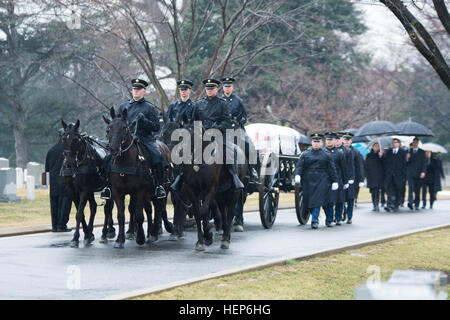 Mitglieder des 3. US Infanterie-Regiment (der alte Garde), Caisson Platoon, tragen den Sarg des Edward W. Brooke III zu seinem Graveside Service in § 8 des Arlington National Cemetery 10. März 2015. Brooke war ein Veteran des zweiten Weltkrieges und der ersten afroamerikanischen US-Senator gewählt durch populäre Stimme. (Joint Base Myer-Henderson Hall PAO Foto von Rachel Larue) Ehemaliger Senator, WWII Veteran begraben in Arlington 150310-A-DZ999-024 Stockfoto