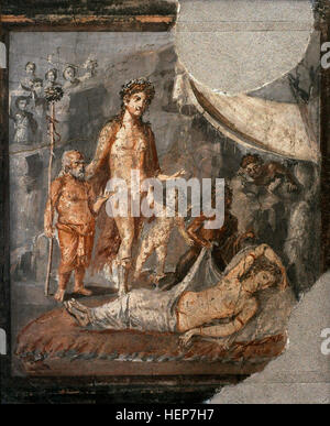 Römischen Fresko. Dionysos die schlafende Ariadne zu entdecken. Haus von Marco Lucrezio. Pompeji, 1. Jahrhundert BC. Nationales Archäologisches Museum, Naples. Italien. Stockfoto