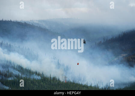Diesen Sommer wurde voll von Waldbränden in ganz Alaska. Zahlreiche Feuerwehr-Teams haben aus den unteren Vereinigten Staaten im Kampf helfen aufgerufen wurde. Eines der Teams, die im Kampf beigetreten ist ein lokales Team, der Alaska Army National Guard. Mit zwei UH-60 Black Hawk-Hubschrauber und Bambi-Eimer, haben die Alaska Army National Guard Teams Brandbekämpfung Missionen in Abstimmung mit dem Bureau of Land Management, Feuerwehren, Sitz in Fort Wainwright, Alaska durchführen. Am Freitag, dem 26. Juni flog das Team ihre Flugzeuge bis Tok, Alaska, zur Unterstützung bei der Bekämpfung von ein paar großen f Stockfoto