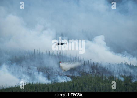 Diesen Sommer wurde voll von Waldbränden in ganz Alaska. Zahlreiche Feuerwehr-Teams haben aus den unteren Vereinigten Staaten im Kampf helfen aufgerufen wurde. Eines der Teams, die im Kampf beigetreten ist ein lokales Team, der Alaska Army National Guard. Mit zwei UH-60 Black Hawk-Hubschrauber und Bambi-Eimer, haben die Alaska Army National Guard Teams Brandbekämpfung Missionen in Abstimmung mit dem Bureau of Land Management, Feuerwehren, Sitz in Fort Wainwright, Alaska durchführen. Am Freitag, dem 26. Juni flog das Team ihre Flugzeuge bis Tok, Alaska, zur Unterstützung bei der Bekämpfung von ein paar großen f Stockfoto