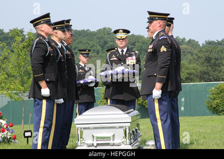 Soldaten von der Ehrengarde stehen stramm durch den Sarg des Armee-Reserve-Oberstleutnant Todd Douglas Thomson am Nationalfriedhof Arlington, VA., 1. Juli 2015. "Er liebte die Armee; Er liebte es, absolut", sagte Robyn Thomson, Todds Witwe und Mutter seiner zwei Kinder. "Er wollte mit seinen Mitmenschen Soldaten sein, die gedient haben. "Es war etwas, das ehrenhafte war und sein große Anliegen war, dass er einen Platz haben, wo seine Töchter könnte sehen Sie ihn und wissen, dass es spezielle war, wollte." (Foto: U.S. Army Staff Sgt Kai L. Jensen, 76. Einsatzführungskommando Antwort) Ehemann, Vater, So Stockfoto