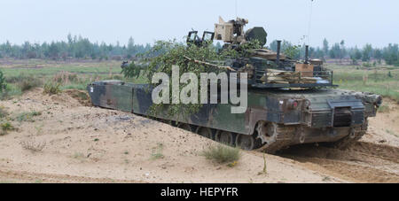 US-Armeesoldaten zugewiesen, das 3. Bataillon, 69. Armor Regiment, 1. Rüstung Brigade Combat Team, 3. Infanterie-Division, bereiten Sie die Rheinmetall M256 120 mm langläufige Tank Waffe aus einem M1A2 Abrams Tank an der Strecke für eine gemeinsame live-Feuer-Übung in Adazi, Lettland 22. August 2016 Feuer. Die Soldaten der 3. Mrd., 69. bestückt Rgmt. bilden mit ihren baltischen Verbündeten zur Unterstützung der Operation Atlantic zu lösen, führte ein US Aufwand in Osteuropa durchgeführt, US-Engagement für die kollektive Sicherheit der NATO und Engagement für dauerhaften Frieden und Stabilität in der Region zu demonstrieren. Lat Stockfoto