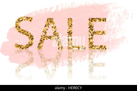 Goldene Verkauf Schriftzug. Aquarell Pastell rosa Hintergrund. Für Flyer, Poster, Schilder, Rabatt, marketing, Einkauf Verkauf, Web-social-Media-banner Stock Vektor