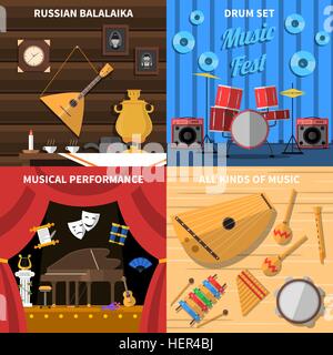 Musikinstrumente-Konzept Icons Set. Musikinstrumente-Konzept-Symbole set mit musikalischen Darbietung Symbole flache isoliert Stock Vektor