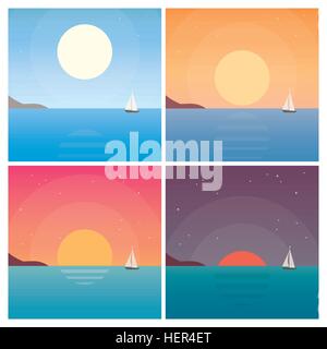 Satz von Landschaft Sonnenuntergang. Bearbeitbares Vektor-Design. Stock Vektor