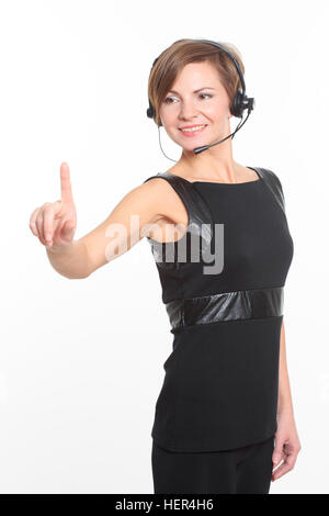 Geschäftsfrau vor visuellen Touch-Screen. Stockfoto