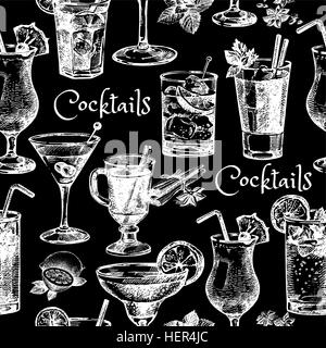 Hand gezeichnete Skizze Cocktails nahtlose Muster Stock Vektor