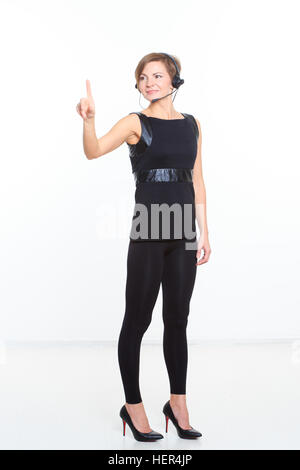 Geschäftsfrau vor visuellen Touch-Screen. Stockfoto