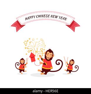 Neujahr-Hintergrund mit Affen. Neujahrskarte mit Affen. Frohes chinesisches Neujahr 2016. Neujahr-Affe. Chinesisches Sternzeichen Stock Vektor