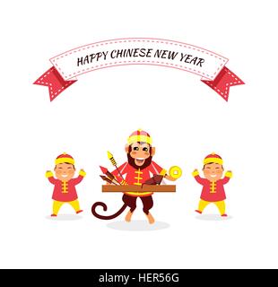 Neujahr-Hintergrund mit Affen. Neujahrskarte mit Affen. Frohes chinesisches Neujahr 2016. Neujahr-Affe. Chinesisches Sternzeichen Stock Vektor