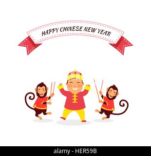 Neujahr-Hintergrund mit Affen. Neujahrskarte mit Affen. Frohes chinesisches Neujahr 2016. Neujahr-Affe. Chinesisches Sternzeichen Stock Vektor