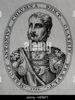 II Marcantonio Colonna (1535-1584). Italienischer General und Admiral. Kupferstich, 1884. Stockfoto