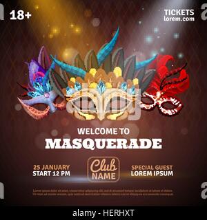 Maskerade realistische Poster. Maskerade realistische Poster mit Party-Tickets und Club-Symbole-Vektor-illustration Stock Vektor