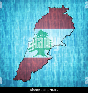 Flagge des Libanon mit Landesgrenzen Karte Stockfoto