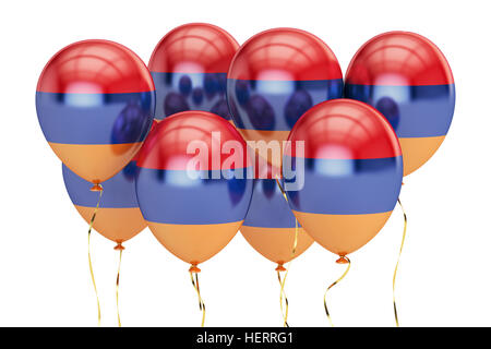 Luftballons mit Flagge Armeniens Ferienkonzept. 3D-Rendering isoliert auf weißem Hintergrund Stockfoto