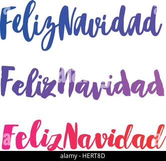 Feliz Navidad Worte gesetzt Vektor-Illustration. Weihnachten und Neujahr Urlaub Kalligraphie Satz-Schriftzug auf dem weißen Hintergrund isoliert. Bunte spanische Grußkarte. Stock Vektor