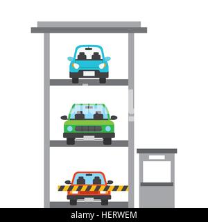 geparkte Autos in einem Parkhaus. farbenfrohes Design. Vektor-illustration Stock Vektor