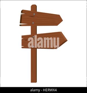 Holzschild auf verschiedenen Seiten isolierte flache Farbe Stil Vektor Stock Vektor