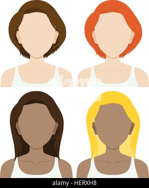 Gesichtslose Frauenfiguren mit langen und kurzen Haaren illustration Stock Vektor