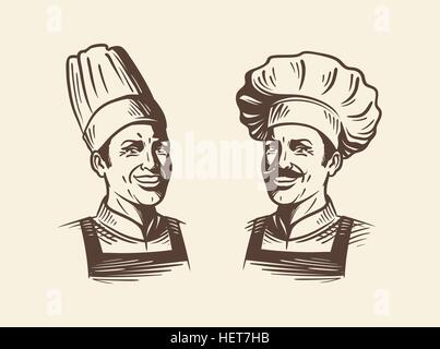 Happy Chef in Hut. Skizze-Vektor-illustration Stock Vektor