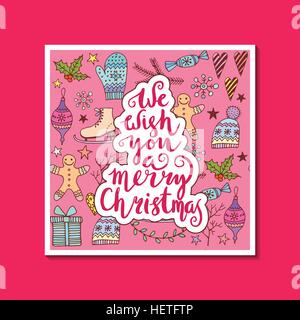 Wir wünschen Ihnen ein frohes Weihnachtsfest - Zitat auf gemusterten Hintergrund Stock Vektor