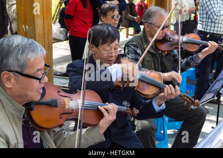 Traditionelle chinesische Musiker, Zhongshan Park, Yinchuan, Ningxia, China Stockfoto
