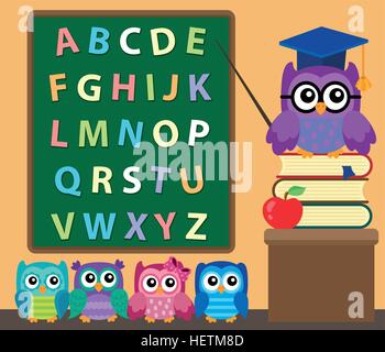 Eule Lehrer und Nestlingszeit Thema Bild 2 - eps10-Vektor-Illustration. Stock Vektor