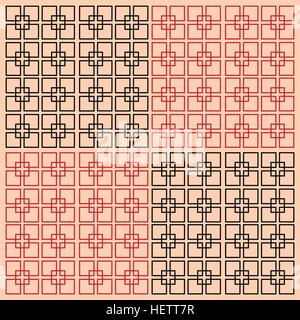 Quadratische schwarze und rote Vektorlinien isoliert auf einem rosa Hintergrund. Minimalistischen Stil. Stock Vektor