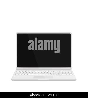 Abbildung realistische Laptop Notebook weiße Milch Farben mit Tastatur, isoliert auf weißem Hintergrund. Bildschirm des Notebook mit benutzerdefinierter Abbilder verwendbar Stock Vektor