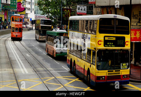 Hong Kong Straßenbahnen ist eine Straßenbahn in Hongkong und eine der frühesten Formen der öffentlichen Verkehrsmittel in Hongkong. Im Besitz und betrieben von Veolia Transport, verkehrt die Straßenbahn auf Hong Kong Island zwischen Shau Kei Wan und Kennedy Town, mit einer Niederlassung im Umlauf Happy Valley. Straßenbahnen in Hongkong wurden nicht nur ein Transportmittel für über 100 Jahre, sondern auch eine wichtige touristische Attraktion und eines der umweltfreundlichsten Möglichkeiten des Reisens in Hong Kong. Es ist die einzige ausschließlich Doppeldecker betrieben Straßenbahnsystem in der Welt, und einer von nur drei nicht-Erbe Straßenbahn-Systemen der Welt th Stockfoto