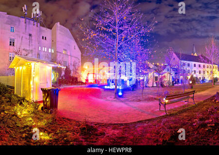 Zagreb Oberstadt Weihnachten Abend Marktansicht, historische Architektur der Hauptstadt von Kroatien Stockfoto