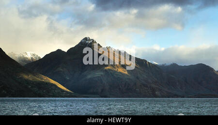 Walter Peak Station, gegründet im Jahr 1860 ist ein 25.758 Hektar Hochland Schaffarm am südlichen Ufer des Lake Wakatipu arbeiten. Es läuft etwa 18.000 Merino und Perendale Schafe und etwa 800 Mutterkühe. Stockfoto