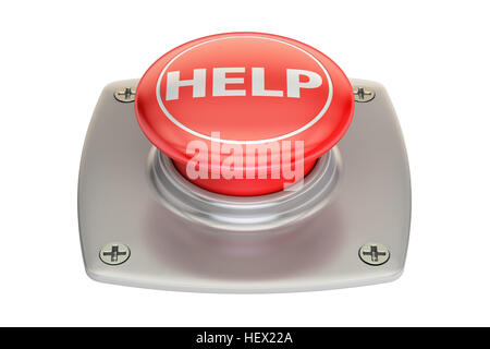 Helfen Sie, roten Knopf, 3D-Rendering isolierten auf weißen Hintergrund Stockfoto