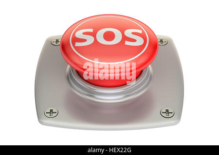 Rote Notruftaste, 3D-Rendering isolierten auf weißen Hintergrund Stockfoto