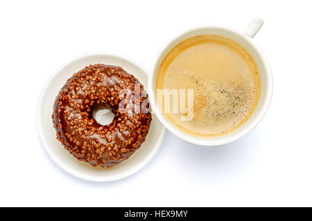 Krapfen und Kaffee isoliert auf weiss Stockfoto