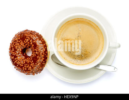 Krapfen und Kaffee isoliert auf weiss Stockfoto